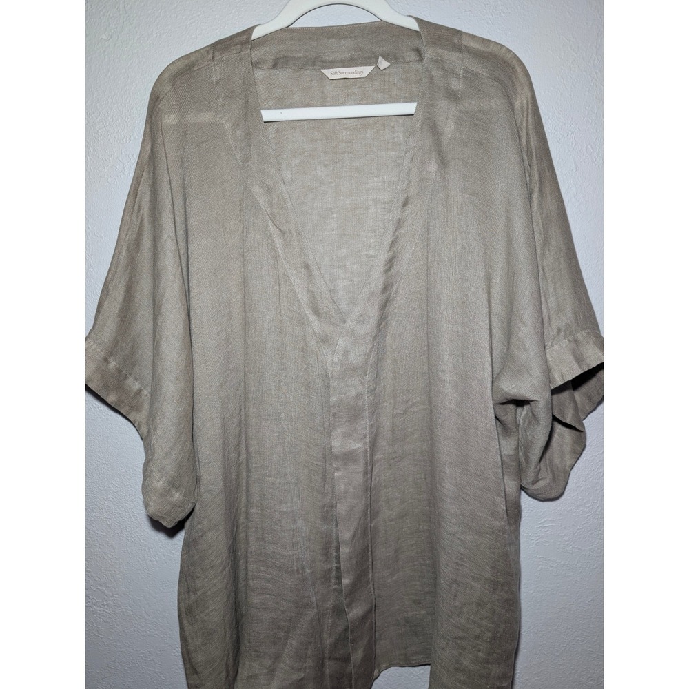 Soft‎ Surroundings Whisper Linen Cardigan Womens L/XL Taupe Open Front Kimono